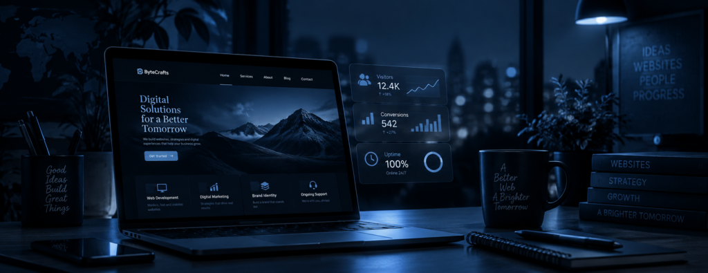 Website working 24/7 with analytics and business performance data